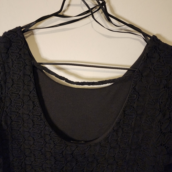 Forever 21 Boho lined Crochet MIni Dress Bell Sleeve Fringed Hem Large - Picture 5 of 7